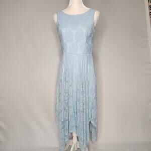 Leslie Fay Blue Lace Handkerchief Hem Dress 6